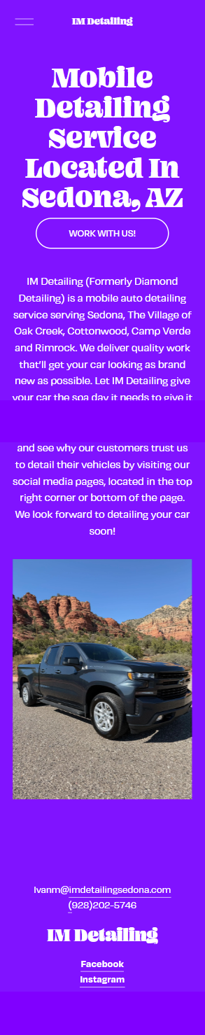 Previous IM Detailing mobile website with its purple background and mobile detailing introduction